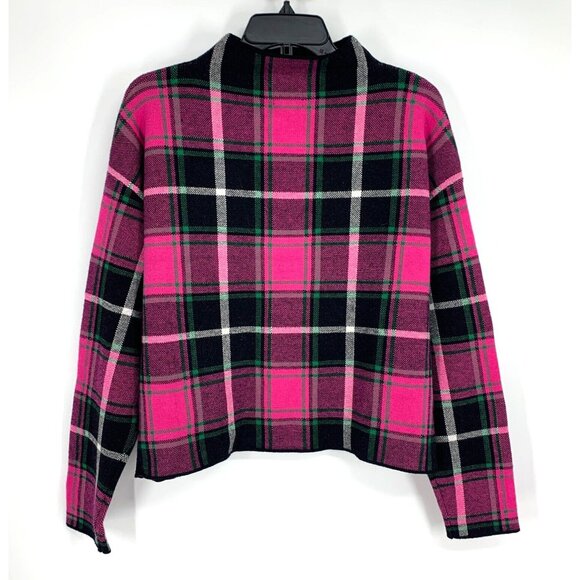 Nicole Miller Sweater Pink Black Plaid Mock Neck Stretch NWT - Picture 7 of 9